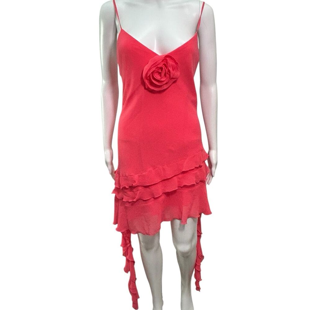 NWT Gianni Bini Sz 6 Y2K Pink Chiffon Ruffle Asymmetric Fairy Bias Cut Dress - Picture 3 of 11